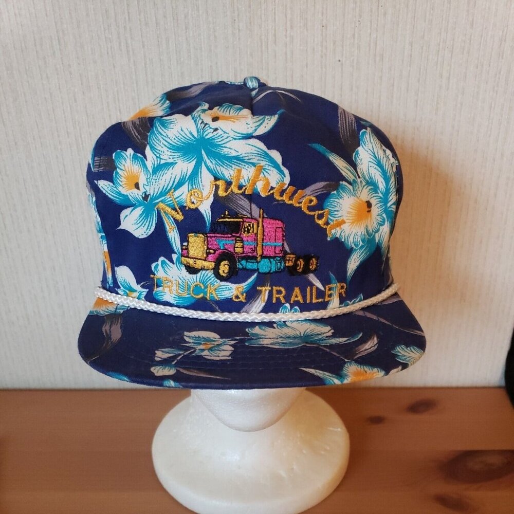 Vtg Hawaiian 5 Panel Hat Corded Embroidered Dad Cap Brow Flap Tropical  Snapback